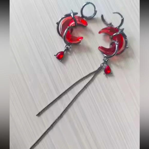 Gothic Red Blood Moon Earrings - Picture 16 of 16